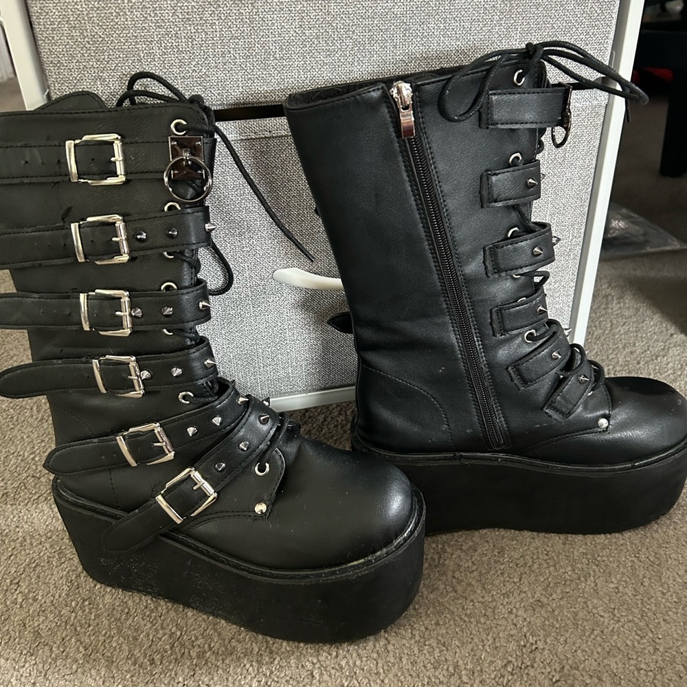 Black Platform Buckle Boots